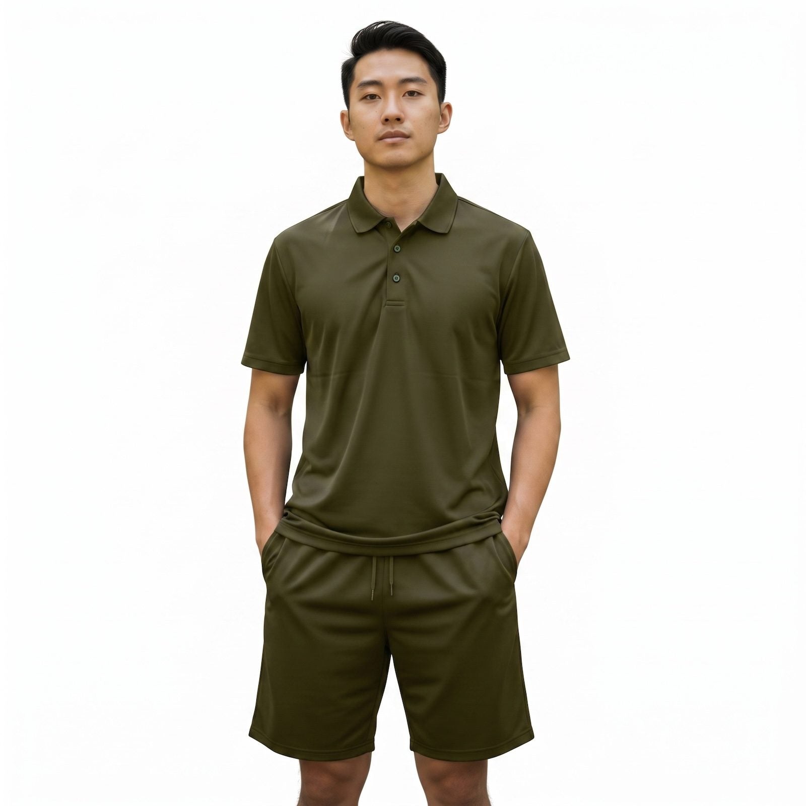 Mens Performance Polo & Shorts Set - Olive TORO ACTIVA
