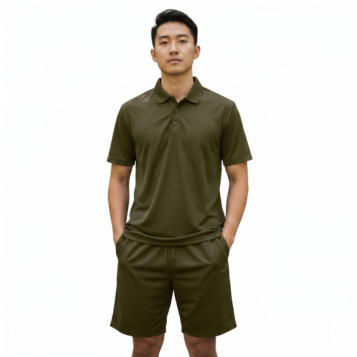 Mens Performance Polo & Shorts Set - Olive TORO ACTIVA