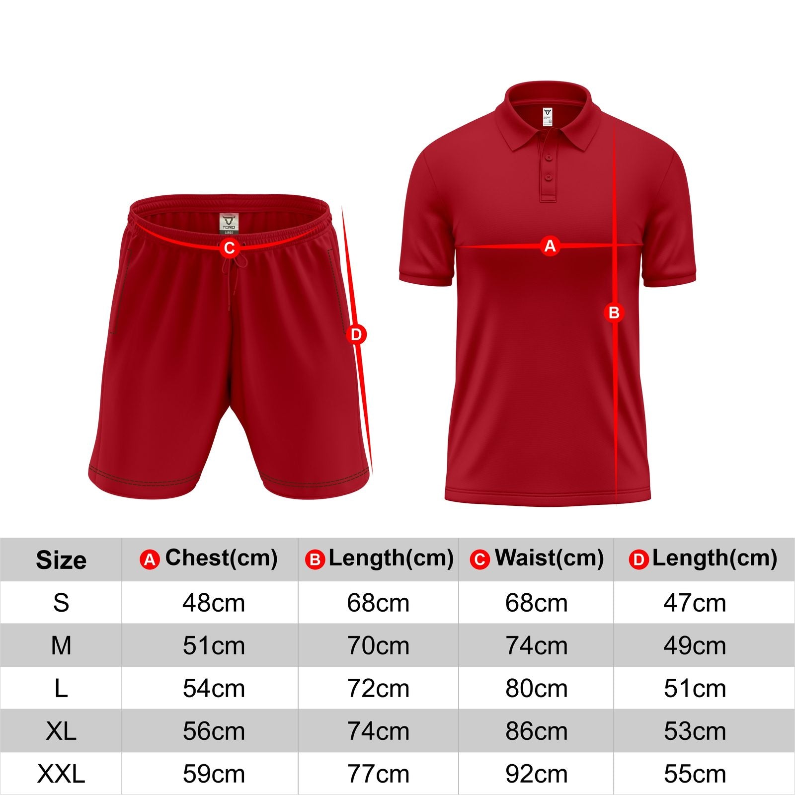 Mens Performance Polo & Shorts Set - Red TORO ACTIVA
