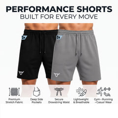 Toro Activa - Men's Running Shorts Pack of 2 - Black & Grey TORO ACTIVA