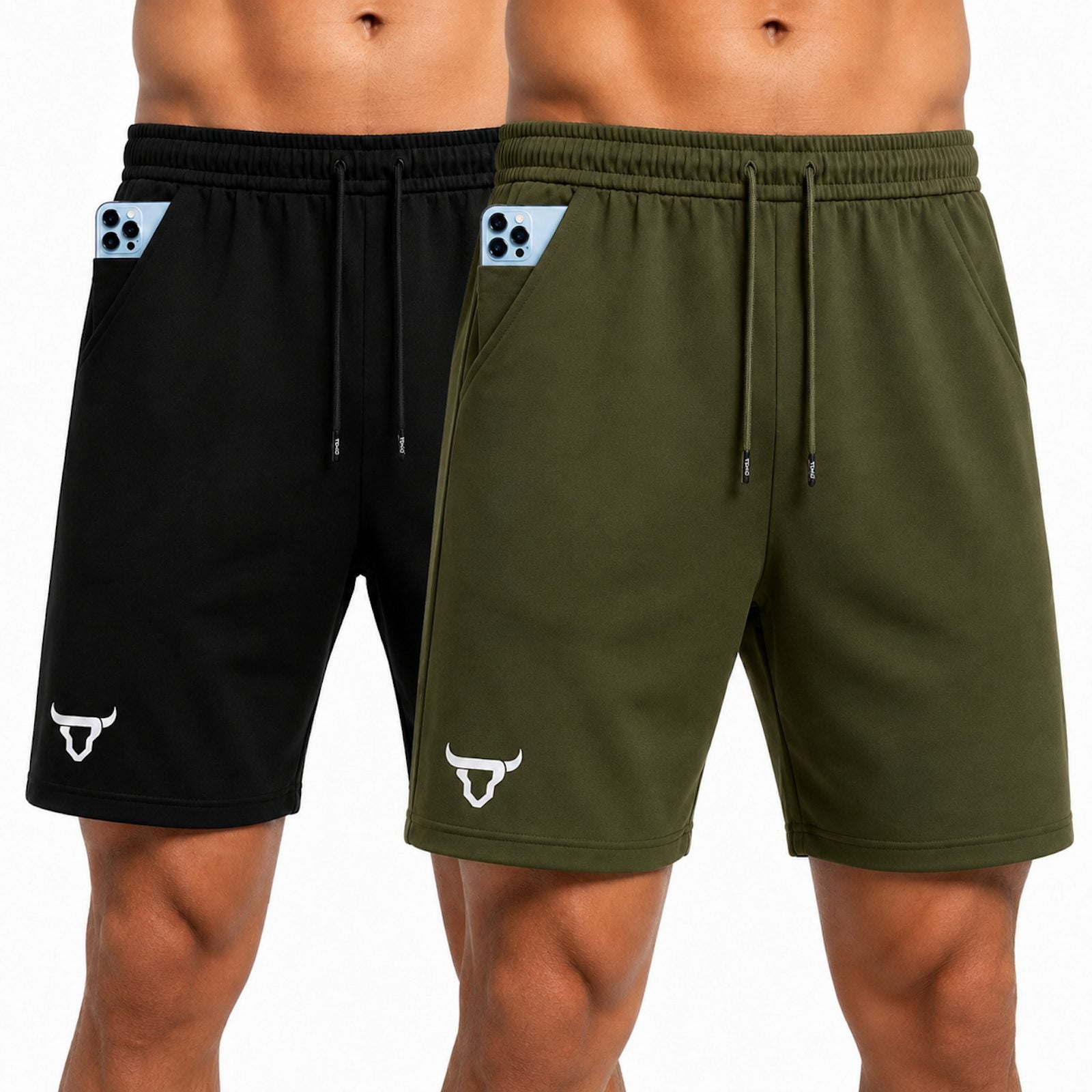 Toro Activa - Men's Running Shorts Pack of 2 - Black & Olive TORO ACTIVA