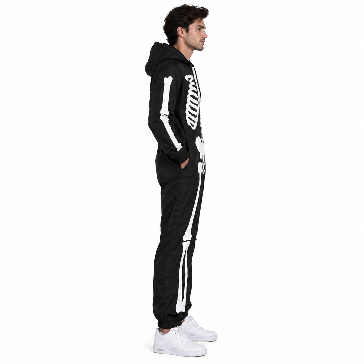 Toro Activa Mens Skeleton Print Zip Up Onesie - Black - side view